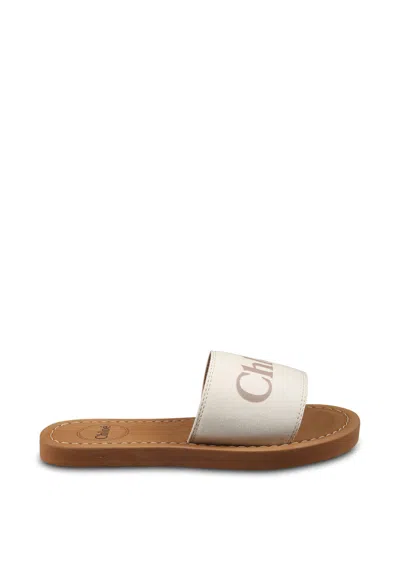 Chloé Kids' Ivory Slippers For Girl With Logo In White