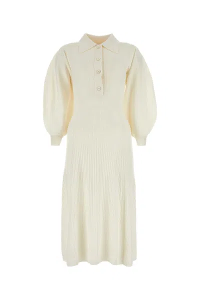 Chloé Ivory Stretch Wool Blend Dress In Beige