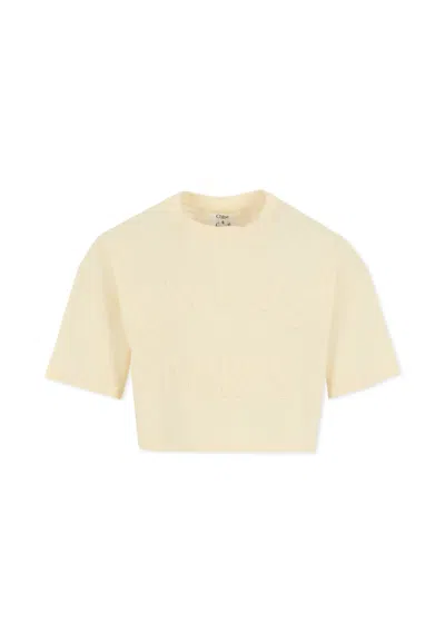 Chloé Kids' Ivory T-shirt For Girl With Logo In Gray