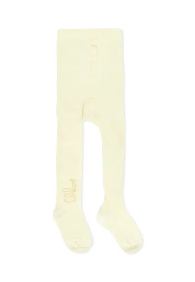 Chloé Kids' Ivory Tights For Baby Girl With Gold Logo In White