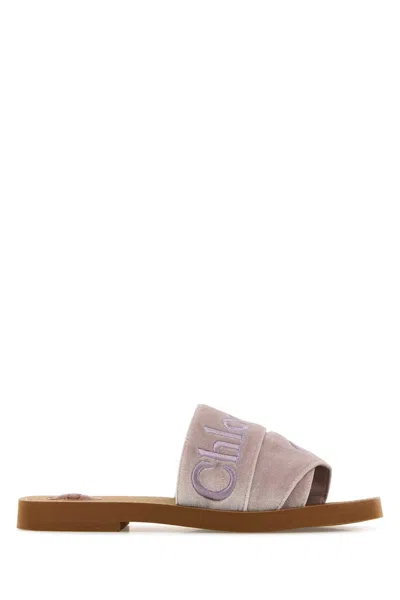 Chloé Ivory Velvet Woody Slippers In Lightrosewood