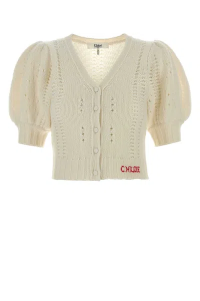 CHLOÉ IVORY WOOL BLEND CARDIGAN
