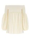 Chloé Ruched-bodice Off-shoulder Wool Top In 112