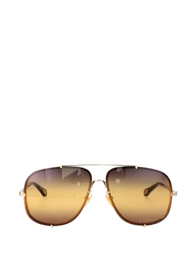Chloé Ivy Double-bridge Pilot-frame Sunglasses In Gold