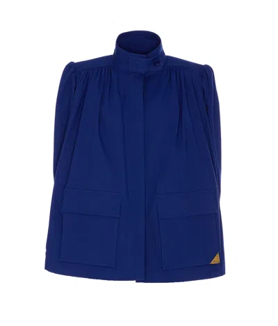 Chloé High-neck Utilitarian Jacket In Cotton Canvas In Blue