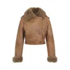 Chloé Cropped Shearling-trimmed Leather Jacket In Brown