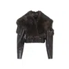 Chloé Shiny Leather Crop Moto Jacket With Removable Lamb Shearling Collar In Brown
