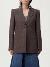 Chloé Single-breasted Checked Brown Wool Jacket Women In Brown