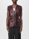 Chloé Leather Belted Waist Sleeveless Jacket In Brown