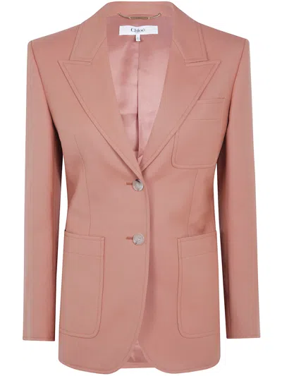 Chloé Long Tailored Blazer Single Breasted Notch Lapel In Pink