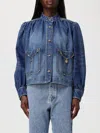 Chloé Blue Jacket With High Neck And Chain Detail On The Front In Denim Woman In Blue