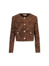 Chloé Multicolor Cropped Jacket With Round Neck And All-over Motif In Cotton Blend Woman In Brown