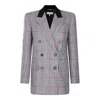 Chloé Double-breasted Velvet-trimmed Checked Wool Blazer In Gray