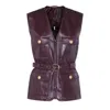 Chloé Leather Belted Waist Sleeveless Jacket In Purple