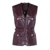 Chloé Leather Belted Waist Sleeveless Jacket In Purple
