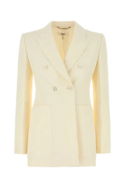 Chloé Chloe Textured-jacquard Cotton-blend Blazer In Off White