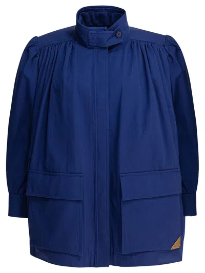 Chloé High-neck Utilitarian Jacket In Cotton Canvas In Blue