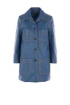 Chloé Single-breasted Coat In Leather In Blue
