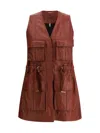 Chloé Bordeaux Vest With V Neck And Adjustable Belt In Leather Woman In Brown