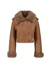 Chloé Cropped Shearling-trimmed Leather Jacket In Brown