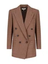 Chloé Houndstooth Double-breasted Blazer Notched Lapels In Brown