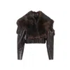 Chloé Shiny Leather Crop Moto Jacket With Removable Lamb Shearling Collar In Multi