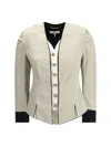 Chloé Satin Blazer Structured Shoulders Contrast Cuffs In Neutral
