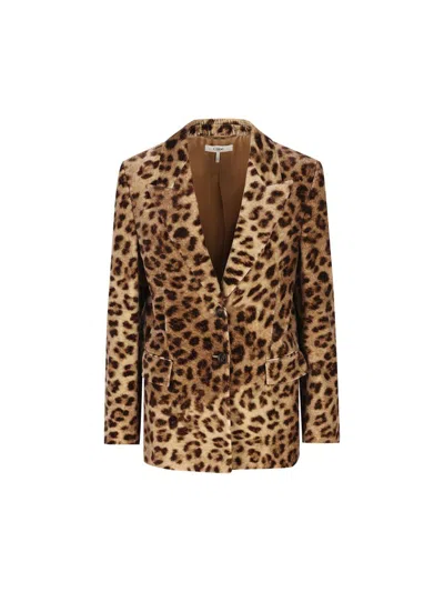 Chloé Tailored Jacket In Leopard-print Velvet Brown Size 8 100% Cotton, Horn Bubalus Bubalis, Farmed, Coo In Worn Brown