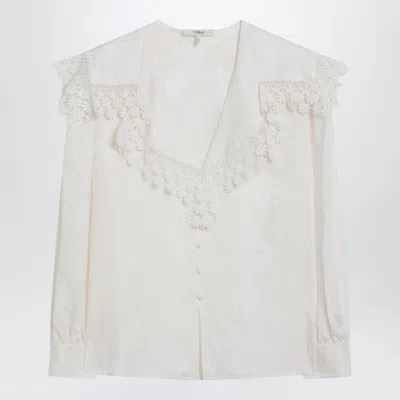 CHLOÉ JACQUARD AND LACE BLOUSE WITH OVERSIZED COLLAR