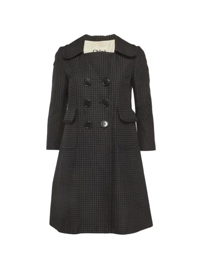 Pre-owned Chloé Jacquard Double-breasted Coat In Black