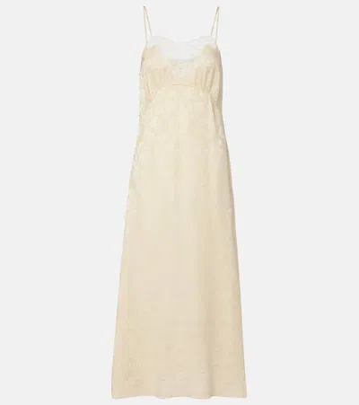 Chloé Jacquard Lace-trimmed Silk Midi Dress In Yellow