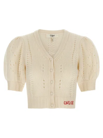 Chloé Jacquard Logo Cardigan In Neutral
