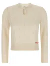Chloé Wool And Cashmere Fitted Sweater With An Openwork Motif Clothing In Neutral