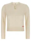 Chloé Wool And Cashmere Fitted Sweater With An Openwork Motif Clothing In Yellow