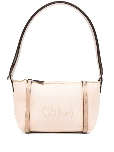 Chloé Mini Statement Bag With Oversized Logo - Height 14.5 Cm; Width 23.5 Cm; Depth 10 Cm In Neutral