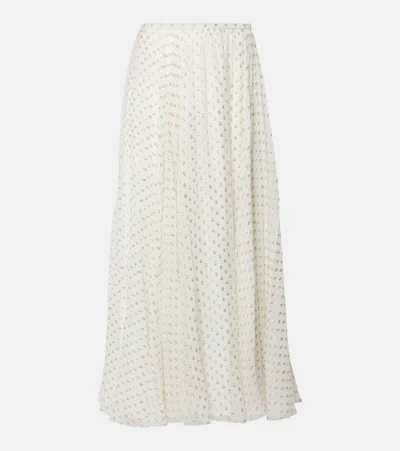 Chloé Gathered Metallic Polka-dot Silk-blend Maxi Skirt In Beige