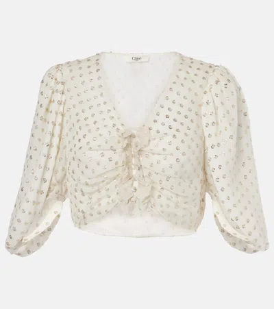Chloé Jacquard Silk-blend Muslin Crop Top In White