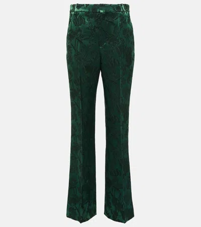 Chloé Jacquard Wool And Silk Slim Pants In Green
