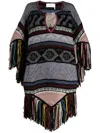 Chloé Black Fringed Jacquard Wool Cape In Mehrfarbig