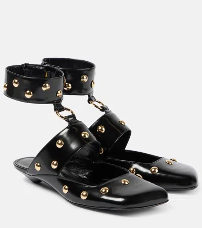 Chloé Square Toe Studded Sandals With Gold Hardware In Black