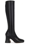 Chloé Knee-high Synthetic Leather Janis Block Heel Boots In Black
