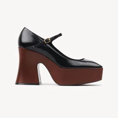 Chloé Janis Platform Pump Black Size 8 100% Lambskin