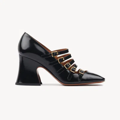 Chloé Janis Buckled Glossed-leather Mary Jane Pumps In Black