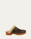 Chloé 35mm Jeannette Shearling-trimmed Buckle Clogs In Brown