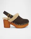 Chloé Jeanette Suede Shearling-lined Clogs In Brown