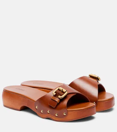 Chloé Jeannette Leather Mules In Brown