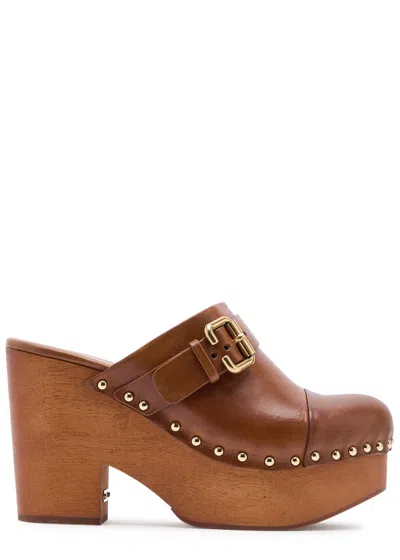 CHLOÉ CHLOE JEANNETTE 115 LEATHER PLATFORM CLOGS