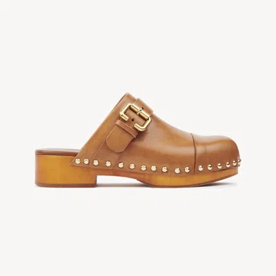 CHLOÉ JEANNETTE CLOG BROWN SIZE 5 100% CALF-SKIN LEATHER, TILIA EUROPAEA, FARMED, COO SLOVENIA
