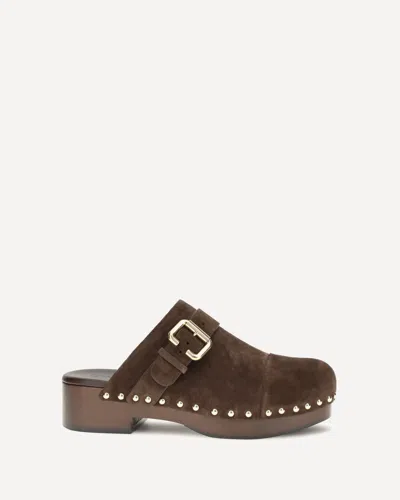 Chloé Jeannette Suede Mules Buckle Studs Wooden Sole In Multi