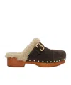 Chloé Jeannette Embellished Shearling-lined Suede Clogs In Brown